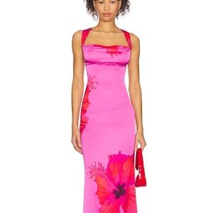 GOOD AMERICAN SATIN COWL-NECK LACE-UP MAXI DRESS